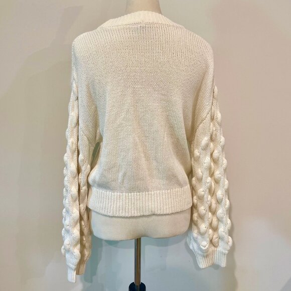 COPY - Divided Cream Bobble Sleeve Pull Over Oversized Chunky Crew Neck Sweater - Picture 3 of 9